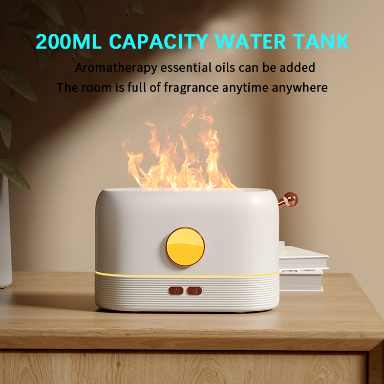 OEM 200ml USB Ultrasonic Spray Mist Flame Air Humidifier Fire Aroma Essentiic Oil Diffuser Humidifier