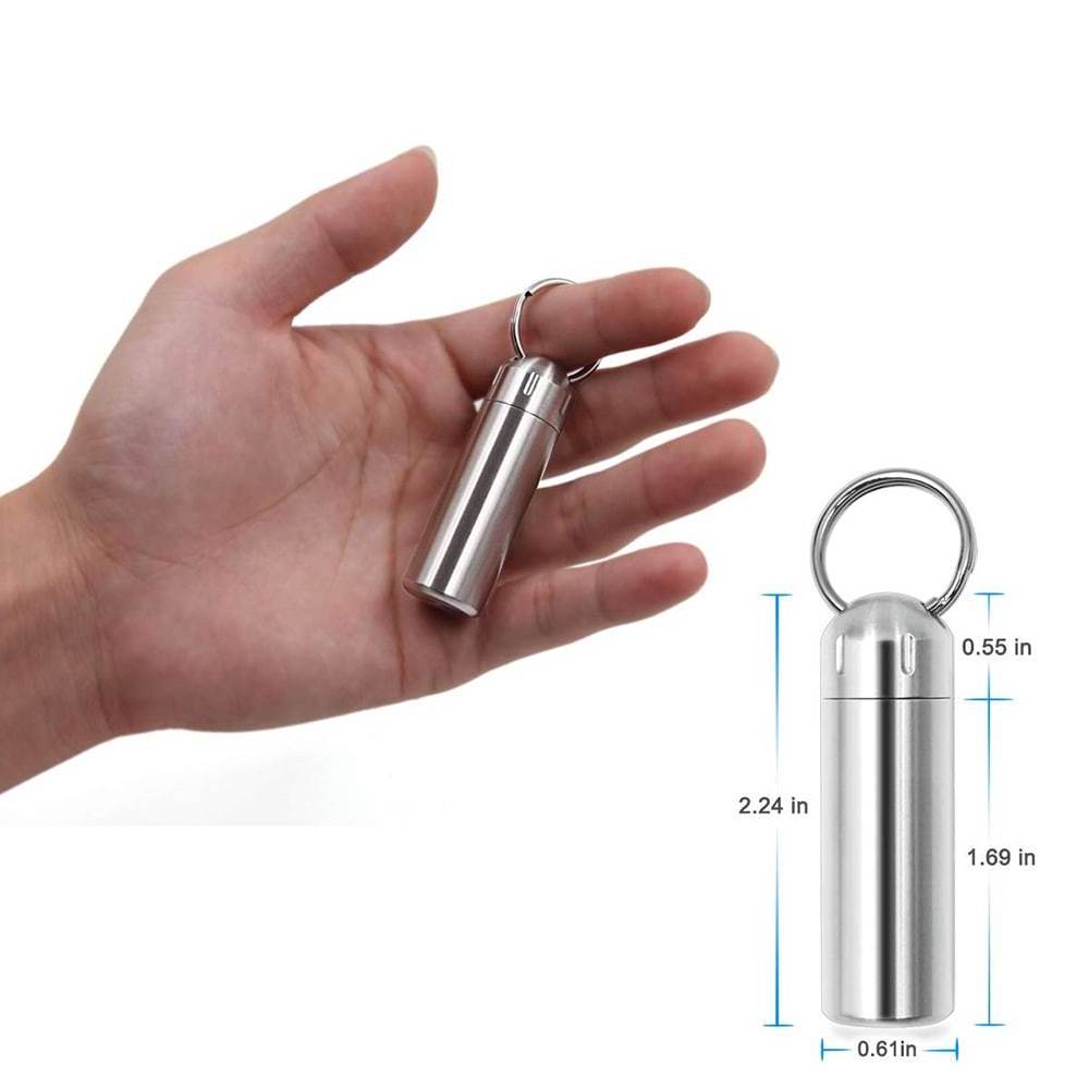 Travel Waterproof Stainless Steel Dispensers Necklace Case Metal Keychain Pill Box