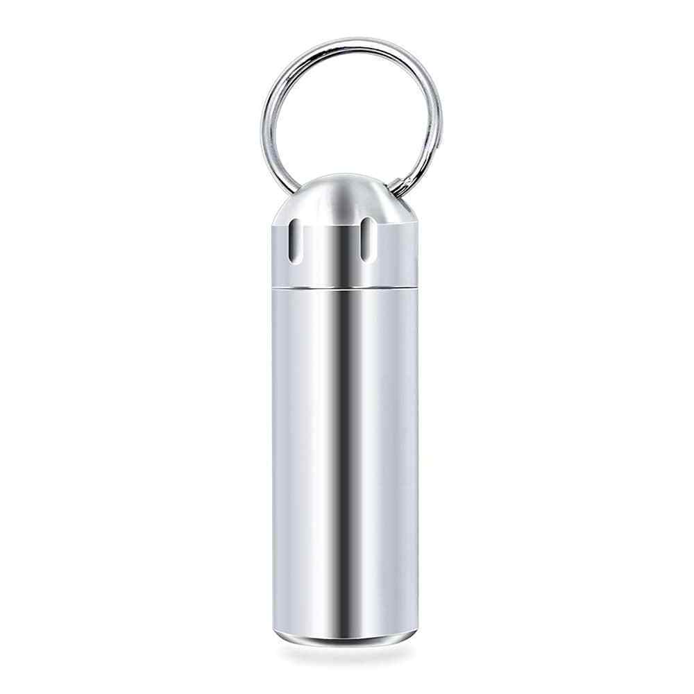 Travel Waterproof Stainless Steel Dispensers Necklace Case Metal Keychain Pill Box