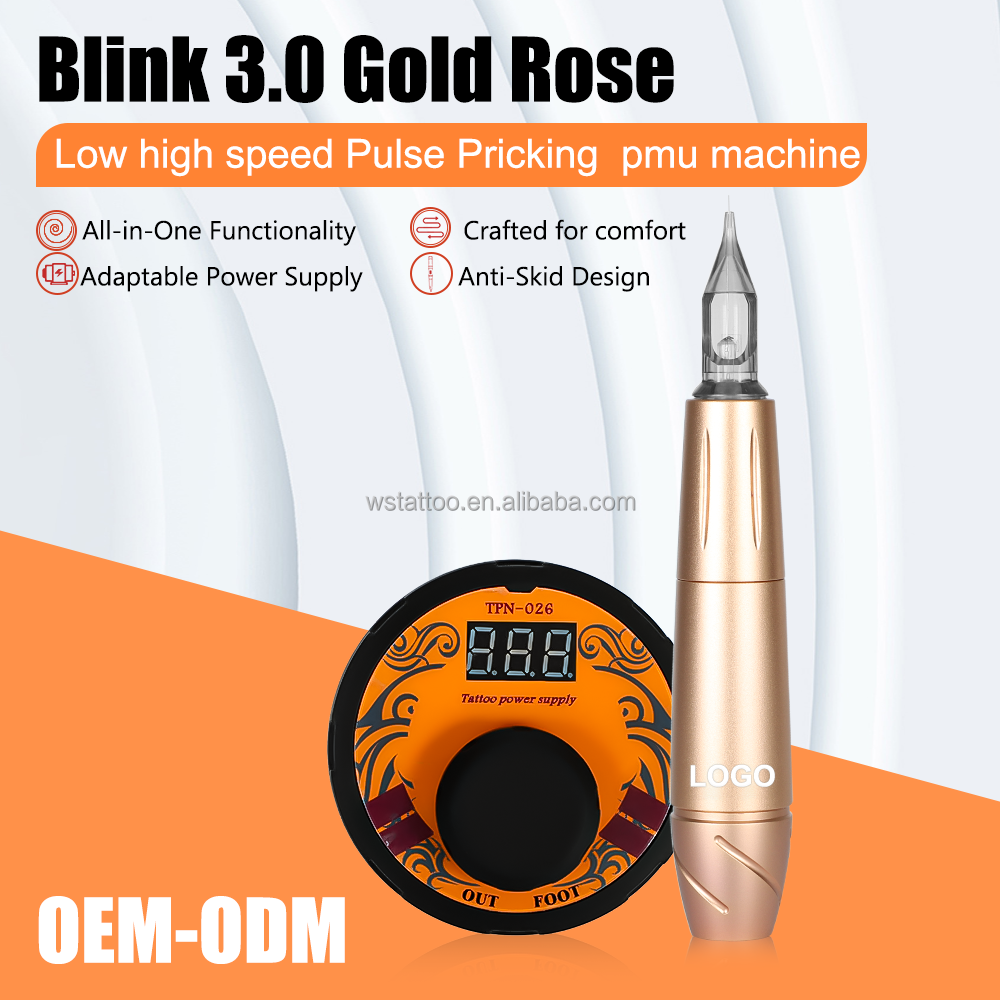 Wenshen Manufacture Less vibration YD Blink Gold Rose permanent makeup tattoo pen machine tattoo For PMU artist