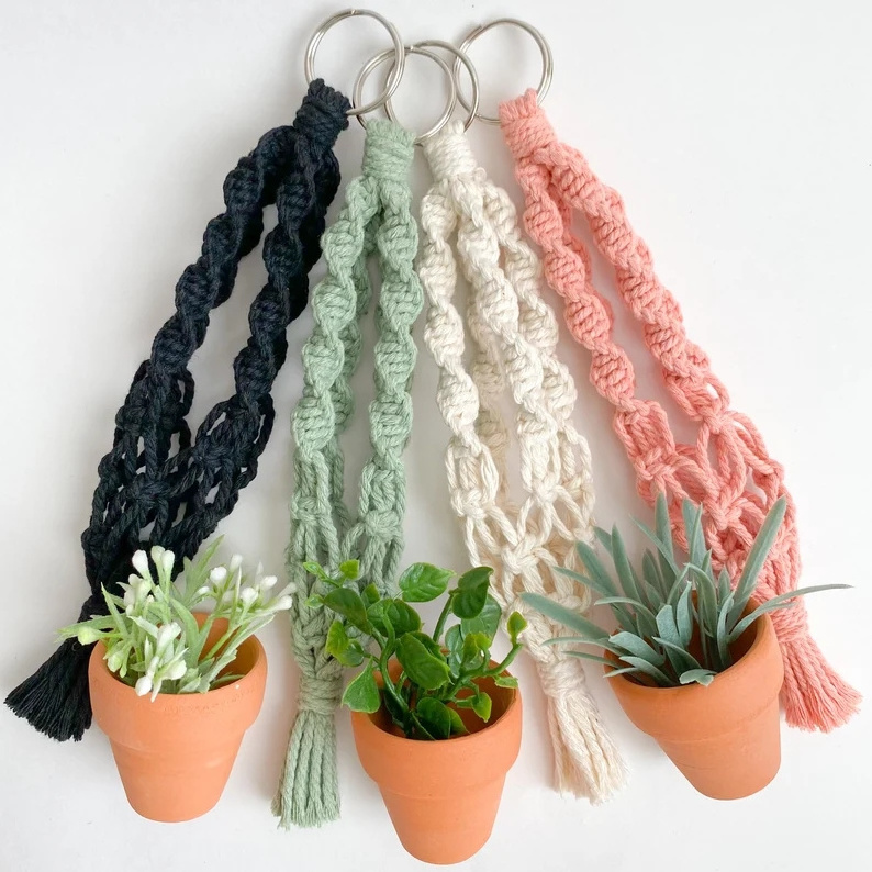 2024 Customized Mini Macrame Plant Hanger Car Accessory Boho Decor Holder Mini Accessory Plant Hanger Hanging Air Plant