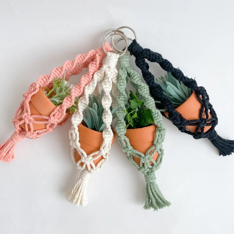 2024 Customized Mini Macrame Plant Hanger Car Accessory Boho Decor Holder Mini Accessory Plant Hanger Hanging Air Plant