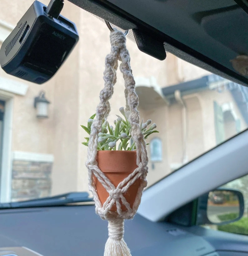 2024 Customized Mini Macrame Plant Hanger Car Accessory Boho Decor Holder Mini Accessory Plant Hanger Hanging Air Plant