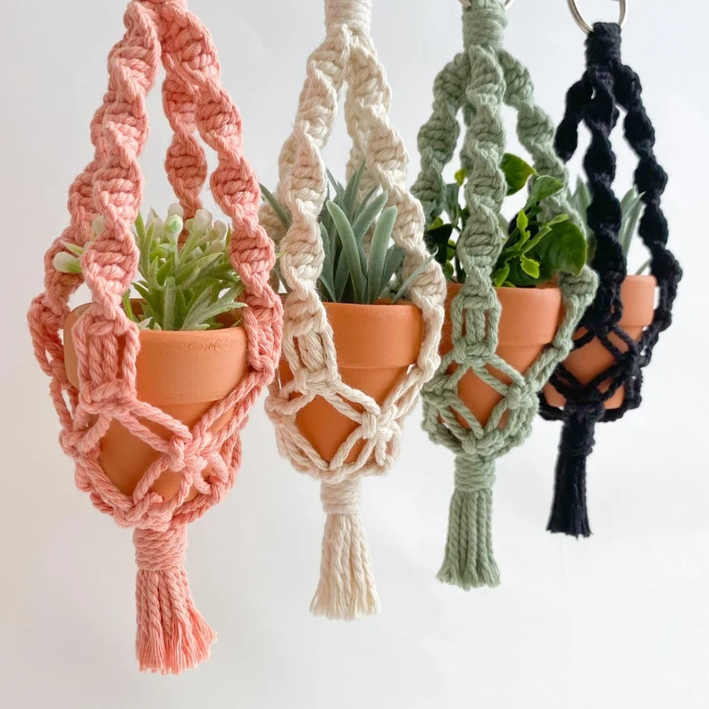 2024 Customized Mini Macrame Plant Hanger Car Accessory Boho Decor Holder Mini Accessory Plant Hanger Hanging Air Plant