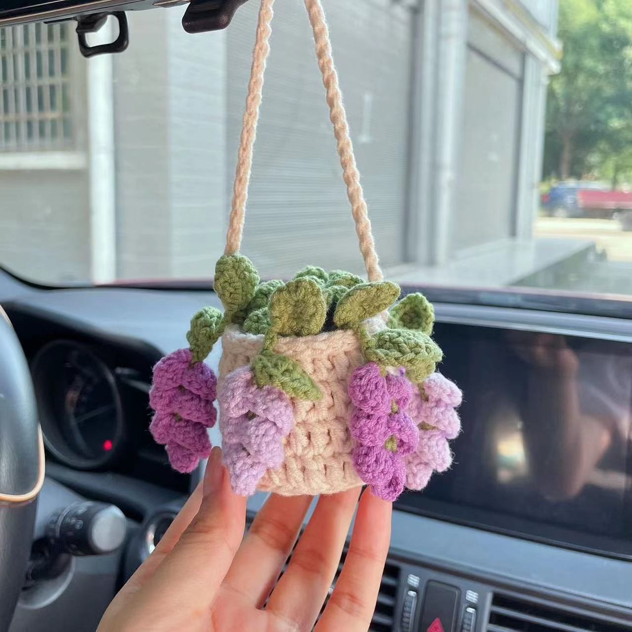 2024 Car Mirror Hanging crochet flowers plant for women car mirror hanging Hanger accessories Plants lover