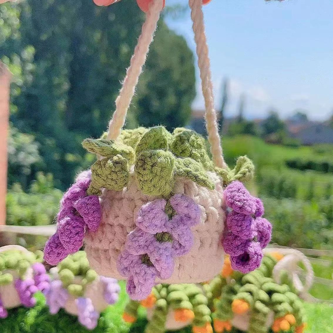 2024 Car Mirror Hanging crochet flowers plant for women car mirror hanging Hanger accessories Plants lover