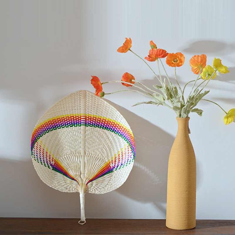 Natural Bamboo Raffia Hand Fans for Summer Handmade Palm Leaf Woven Handheld Bamboo Fans Hand Weaving Farmhouse Wall Decor