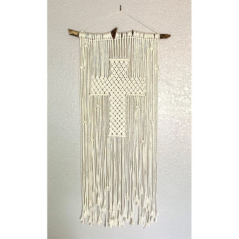 2024 Macrame Contemporary Wave Macrame Cross Wall Hanging decor modern macrame art