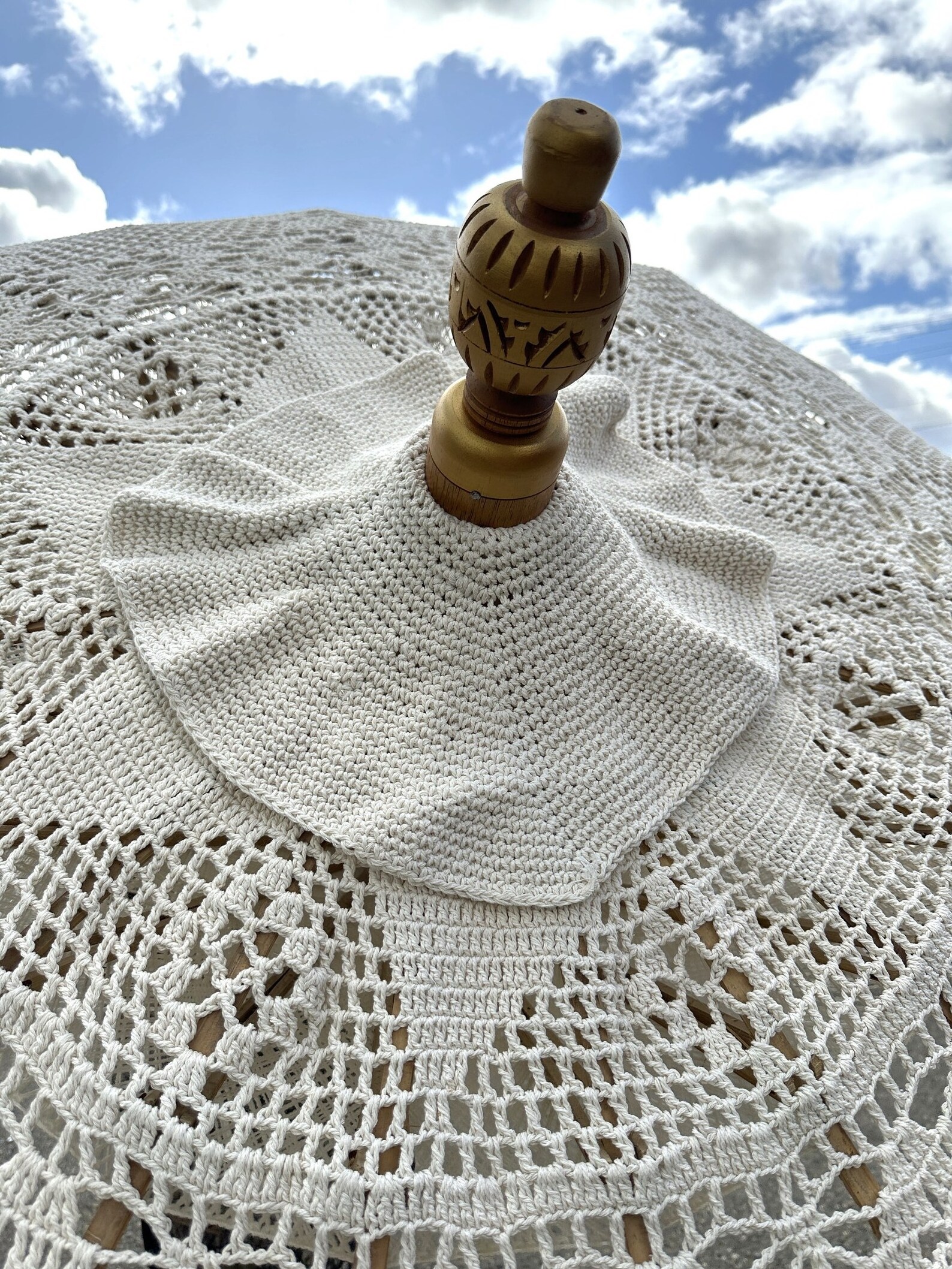 MACRAME CREAM UMBRELLA Garden Parasol Patio Tassel Umbrella Boho Designer Indonesian Umbrella