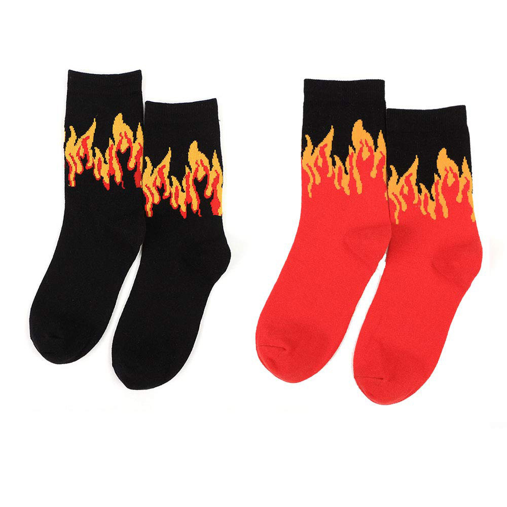 2024 wholesale new Unisex Flame Black White Yellow Fire Sokken Novelty Hip Hop Harajuku Socks Skateboard Street Socks