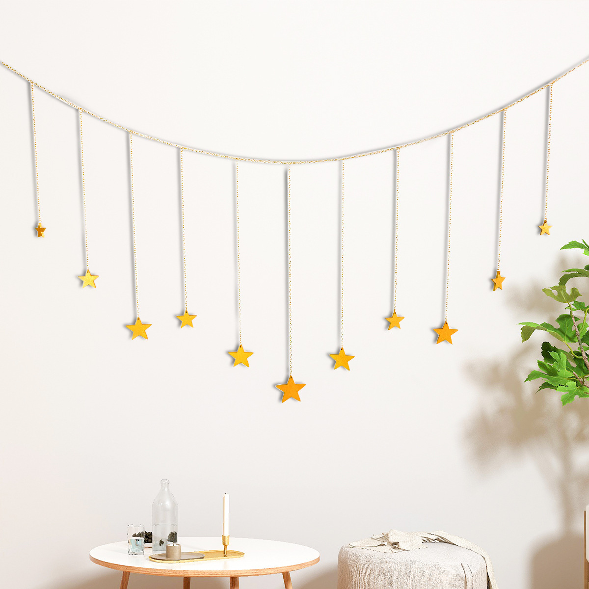 Moon Phase Garland with Chains Boho Gold Shining Hanging Ornaments Art Decor for Wedding Home Nursery Room Dorm Wall decor