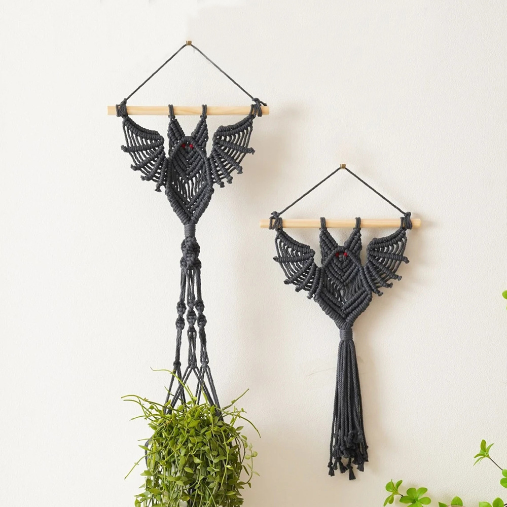 Macrame Wall Hanging plant Bat Design  Boho Tapestry Macrame Wall DecorGothic  Handmade Woven Tapestry for Home Decoration