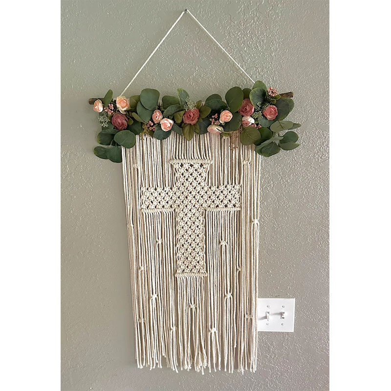 2024 Macrame Contemporary Wave Macrame Cross Wall Hanging decor modern macrame art