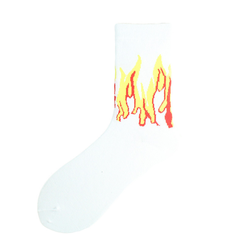 2024 wholesale new Unisex Flame Black White Yellow Fire Sokken Novelty Hip Hop Harajuku Socks Skateboard Street Socks