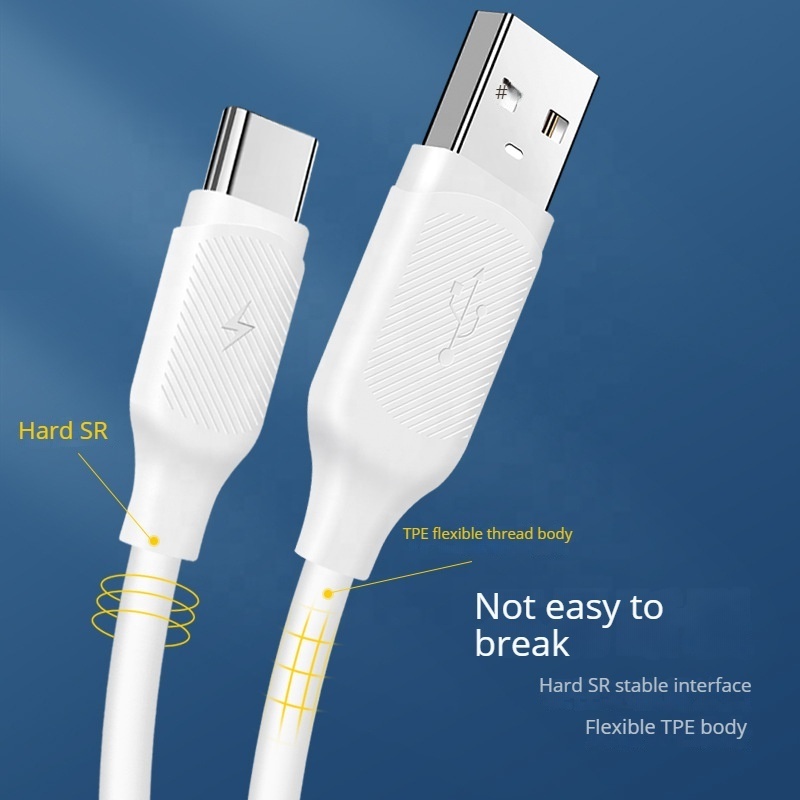 TPE Soft Glue White Fast Charging Data 1m Usb 2A Fast Charging Cable For Iphone Type-c Android