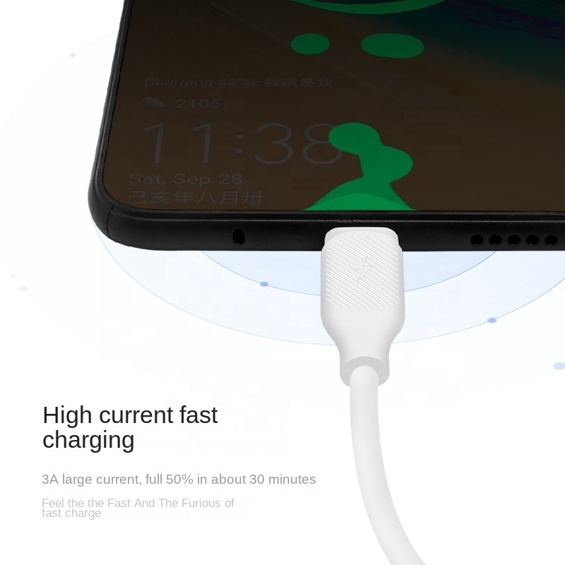 TPE Soft Glue White Fast Charging Data 1m Usb 2A Fast Charging Cable For Iphone Type-c Android