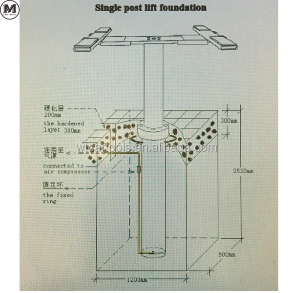 Hydraulic ground hidden design single post car lift