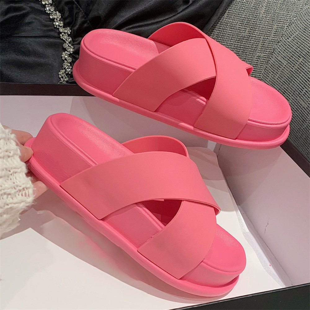 Summer outdoor flip flop slipper platform mules shoes slide non-slip indoor thick soled slippers cross strap ladies slippers