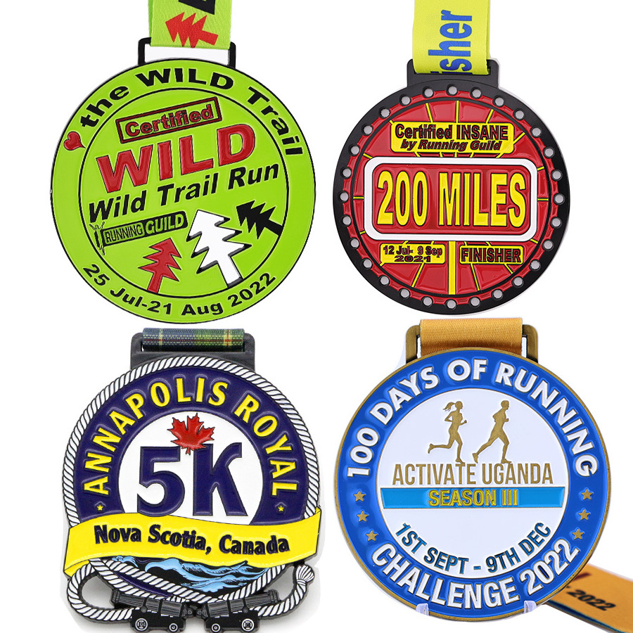 Manufacturer Design Custom 5K 10K 21K Finish Marathon Running Enamel Sport Medals with Metal Trophies Plaques