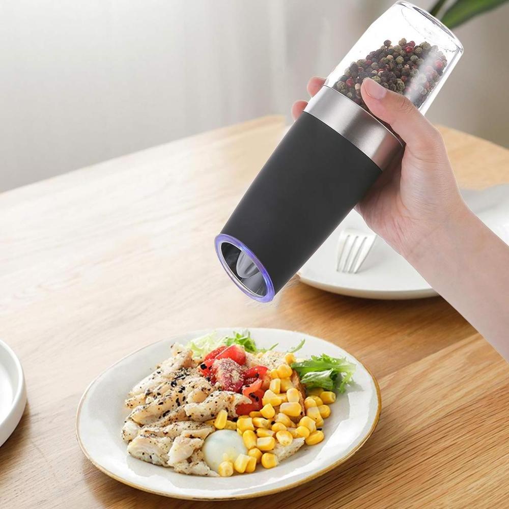 Electric Automatic Pepper and Salt Grinders Stainless Steel Gravity Herb Spice Mill Adjustable Coarseness Kitchen Tools