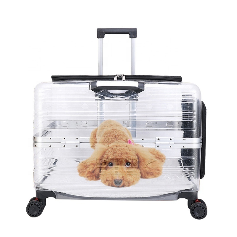 Large On Wheels Stroller Trolley Pull rod Pet Carrier Breathable Fully Transparent Bubble Cat Bag for Travel Pet suitcase