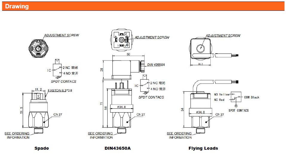 WTsensor Automotive air gas oil Industrial automotive Adjustable High Pressure Switches