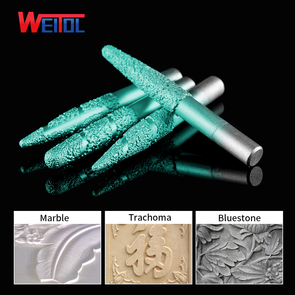 WeiTol taper vacuum brazed stone cutting bits sandstone engraving tools milling cutter