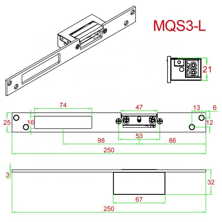 Chinese New Products Fail-Secure Type Adjustable Stainless Steel Electric Strike Locks 12V DC, Electric strikes