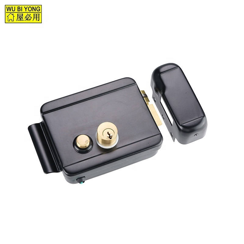 Popular Product 12V DC Electric Door Lock Spray Painting Black Electric Rim Lock, Electric Mechanical Rim lock