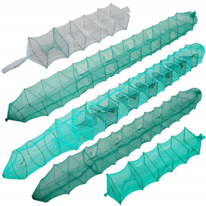 HDPE Long Fishing Net Folding Fish TaiL Fykes Crawfish Shrimp Trap 31 sections folding fishing trap