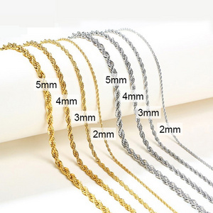 Wholesale Custom 2mm 3mm 4mm 5mm Stainless Steel Plated 14k 18k Gold Vermeil Thin Rope Chain Necklace Twisted Rope Gold Chain//