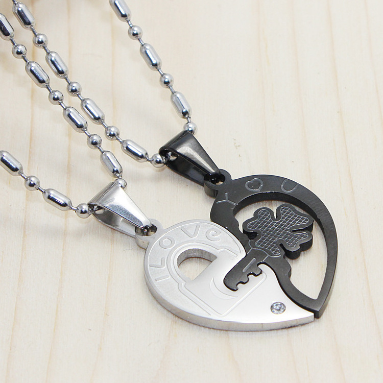 Hot Selling Wholesale Fashion Mens Womens Cz 316l Stainless Steel Locket And Key Couple Necklace//