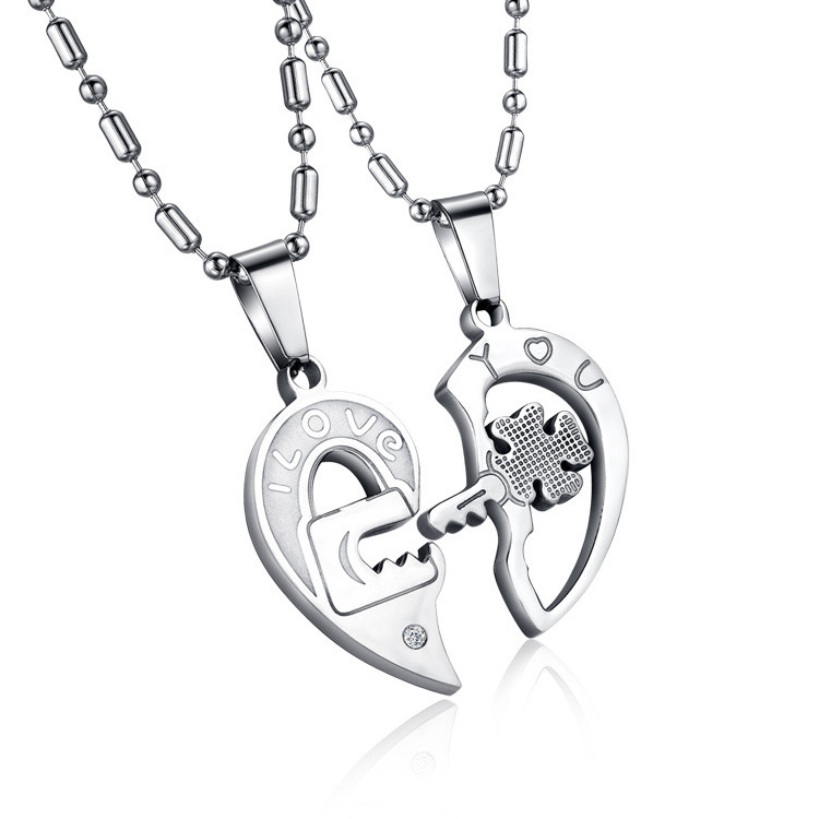 Hot Selling Wholesale Fashion Mens Womens Cz 316l Stainless Steel Locket And Key Couple Necklace//