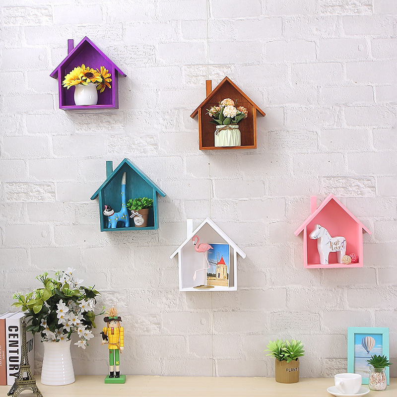 Solid wood wall cute little house shelving Children's room kindergarten restaurant Wood storage decorative shelf partition