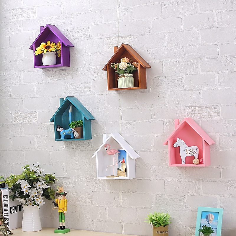 Solid wood wall cute little house shelving Children's room kindergarten restaurant Wood storage decorative shelf partition