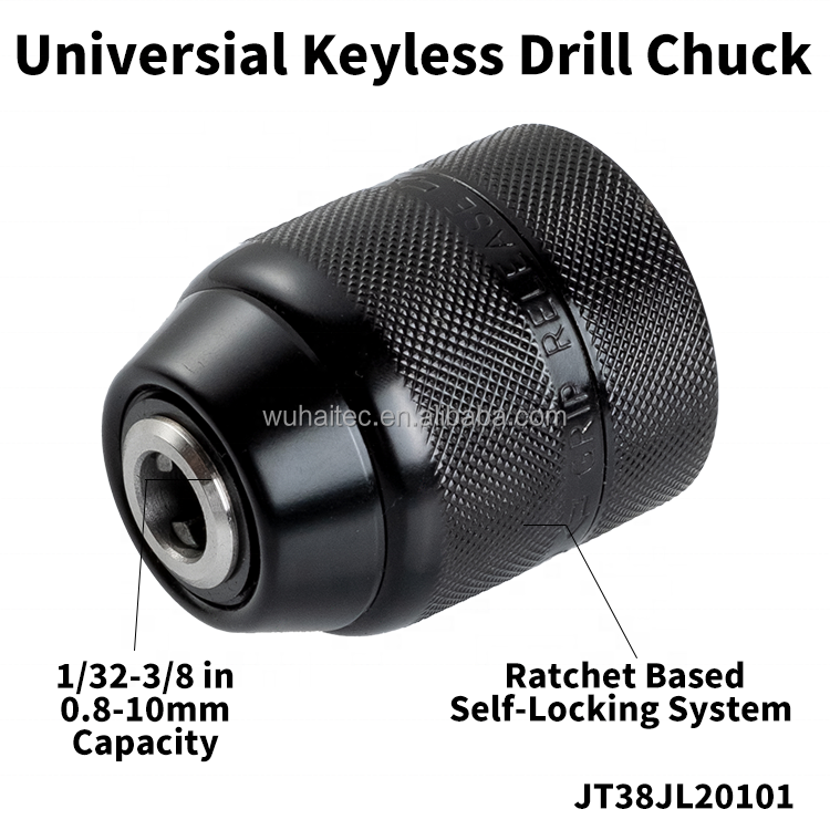 10mm Keyless Ratcheting Chuck 3/8-24UNF Double-sleeve Matel Housing Drill Chuck Black Electric Steel White Box OEM Chuck 3 Jaw