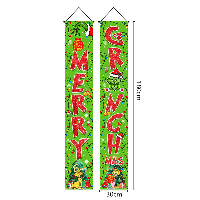 Best Selling Creative New Christmas Couplet Christmas Grinch Snowflake Party Atmospheric Decorative Flag