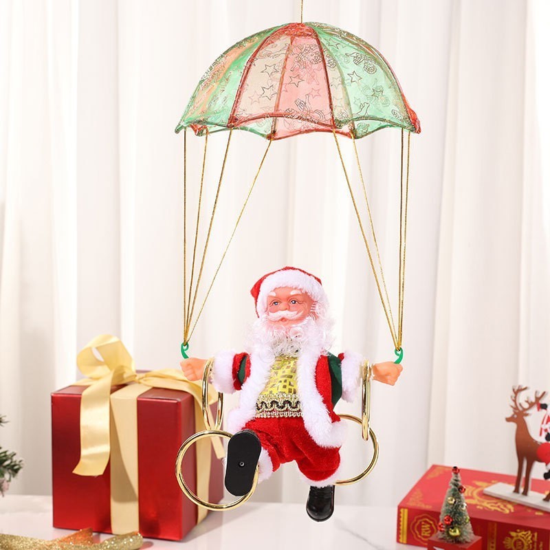 Hot Selling Hanging Rotation Santa Claus Toys Parachute Santa Dolls  Electric Musical Tree Decor Christmas Santa Claus Gift