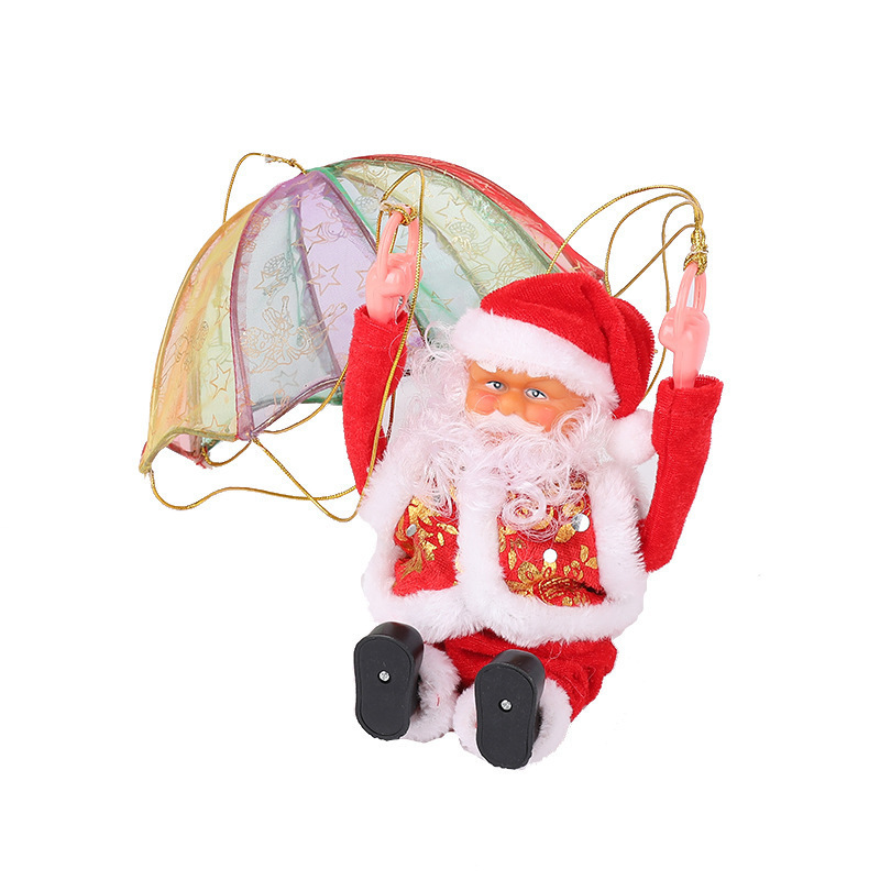 Hot Selling Hanging Rotation Santa Claus Toys Parachute Santa Dolls  Electric Musical Tree Decor Christmas Santa Claus Gift