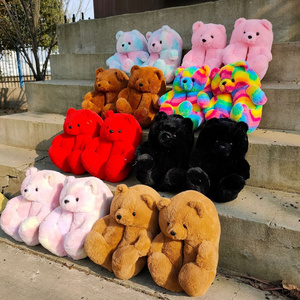 Hot Sale Cute Teddy Bear Plush Slippers for Home Thickened Warm shoes Winter Indoor Plush shoes