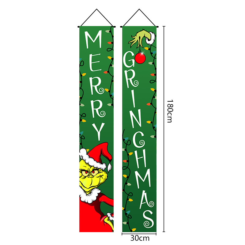 Best Selling Creative New Christmas Couplet Christmas Grinch Snowflake Party Atmospheric Decorative Flag