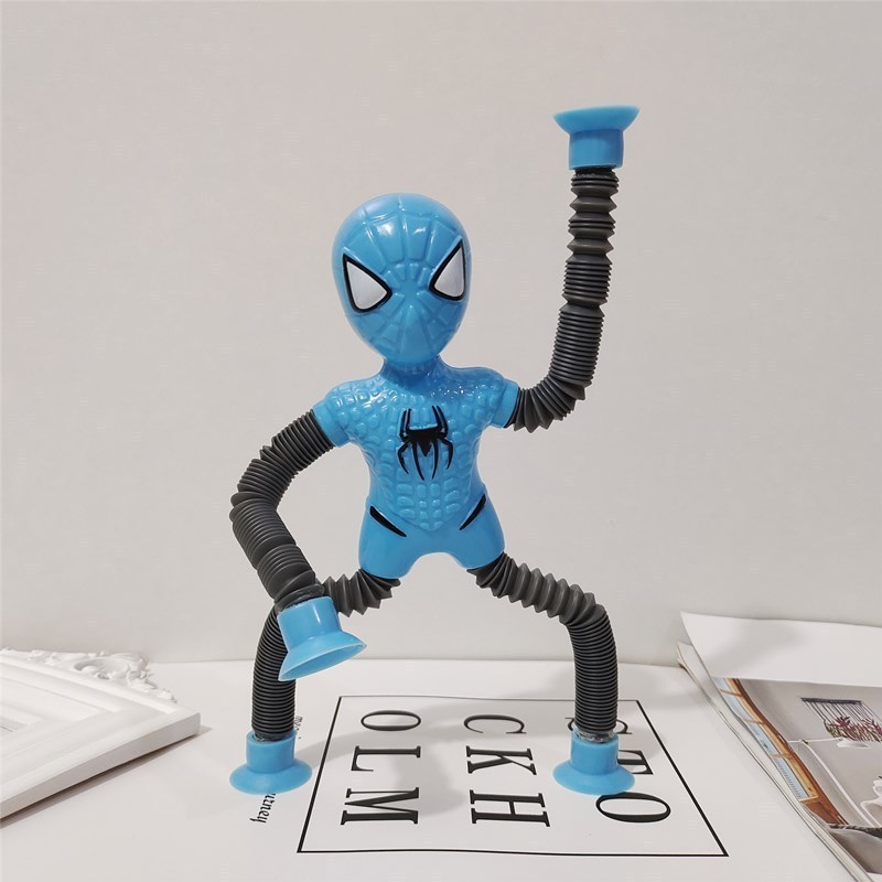 Hot Sale Plastic Tube Telescopic Versatile Super Heroes Versatile Spider Man-Luminous Sucker Children' Decompression Fidget Toy