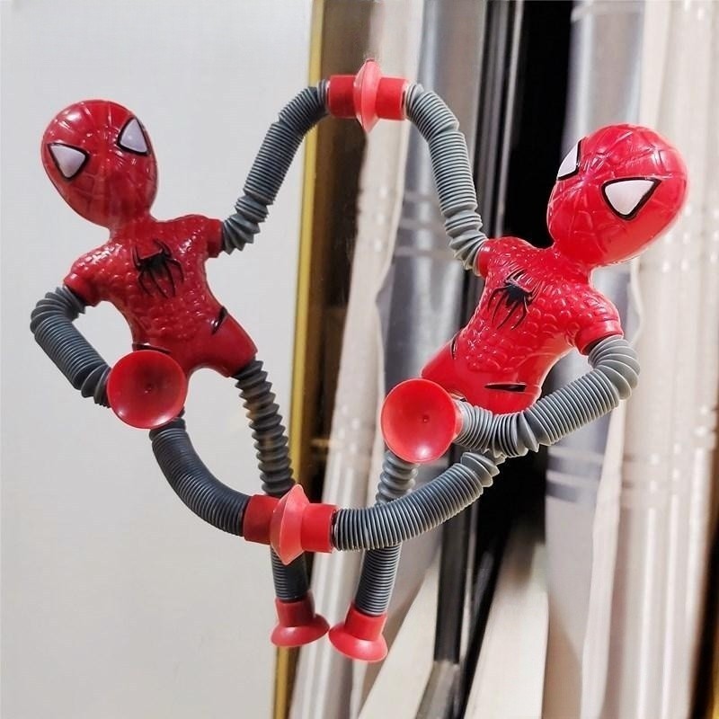 Hot Sale Plastic Tube Telescopic Versatile Super Heroes Versatile Spider Man-Luminous Sucker Children' Decompression Fidget Toy