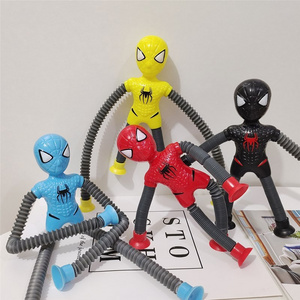 Hot Sale Plastic Tube Telescopic Versatile Super Heroes Versatile Spider Man-Luminous Sucker Children' Decompression Fidget Toy