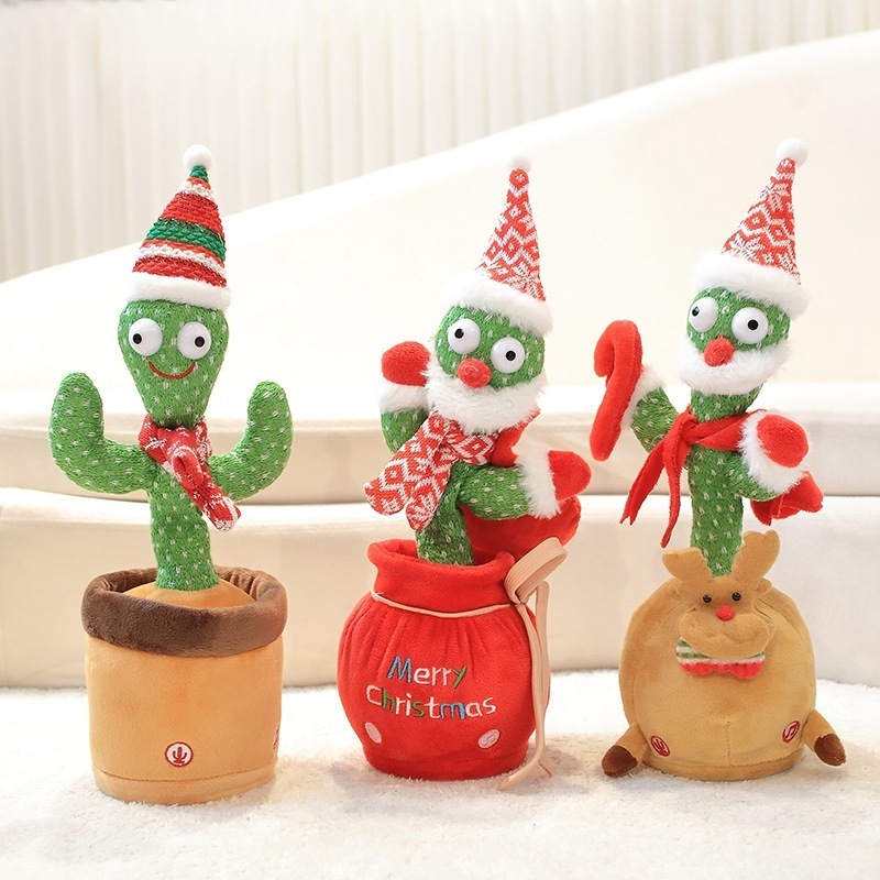 Xmas Dancing Cactus Doll Singing Twisting Talking Recording  Electric Santa Claus Christmas Plush Toys