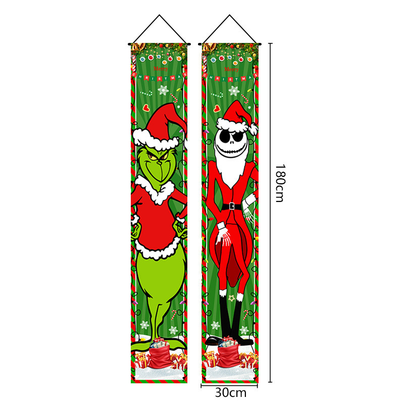 Best Selling Creative New Christmas Couplet Christmas Grinch Snowflake Party Atmospheric Decorative Flag