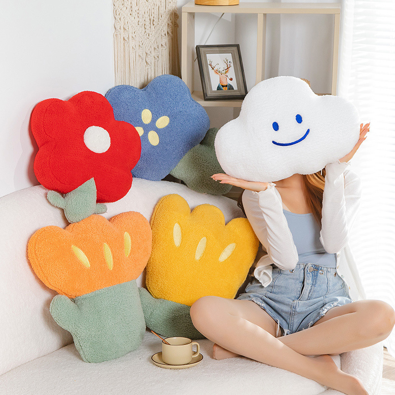 Hot Sale Fuzzy Soft Back Support Sofa Chair Bed Pillow Mother' s Day Tulip Seat Cushion Stuffed Plant Flower Plush Decor Pillow