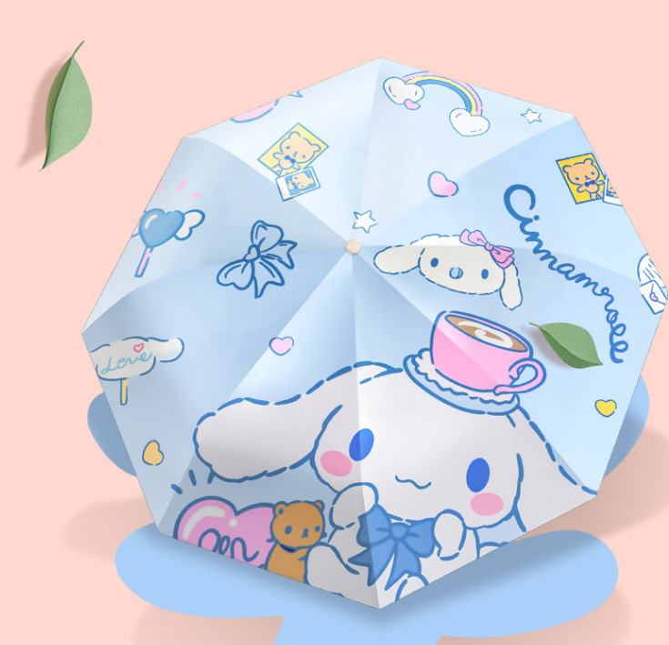 Kawaii Sanrioed Automatic Umbrella Cartoon Cute Cinnamon Dog Sunny Rainy Sunscreen UV Protection Umbrella