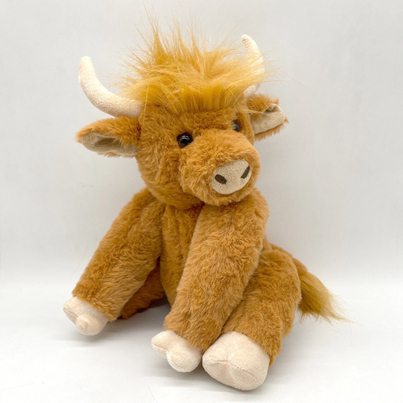 Simulation Scottish Highland Cow Plush Animal Doll Arms Flexible Long-Haired Yak with Music Plush Toy