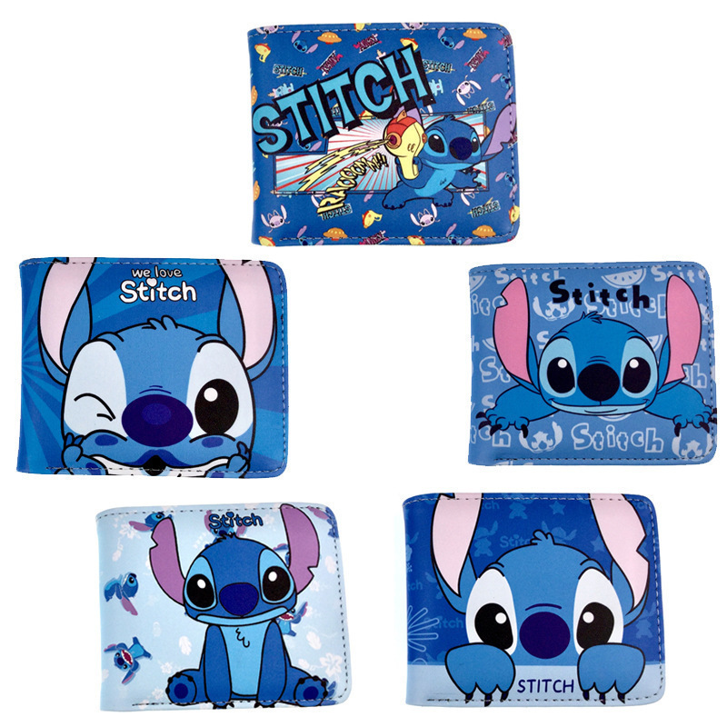 Cartoon Anime Sanrios Stitch Short Wallet Cinnamonrol Strawberry Bear Card Holder Wallet PU Leather Coin Purse